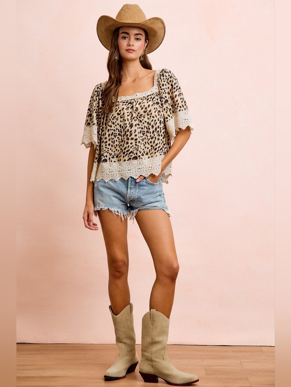 BiBi Leopard Lace Mix And Match Square Neckline Top- 100% Cotton- Fast Shipping! - Picture 8 of 10